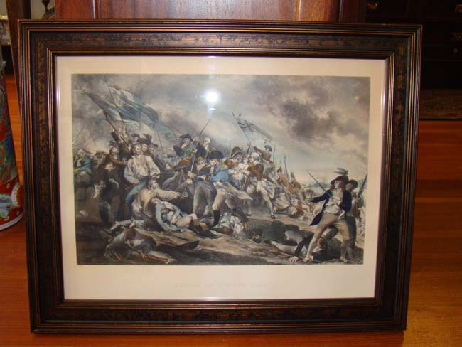 A 19th century hand colored print of The Battle of Bunker Hill (June 17, 1775)